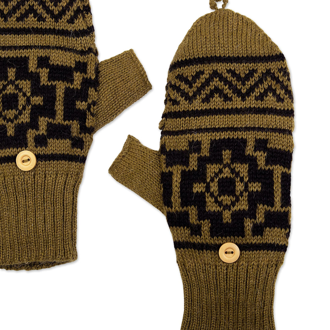 Alpaca Blend Convertible Gloves with Cover & Button Closure - Green Prince