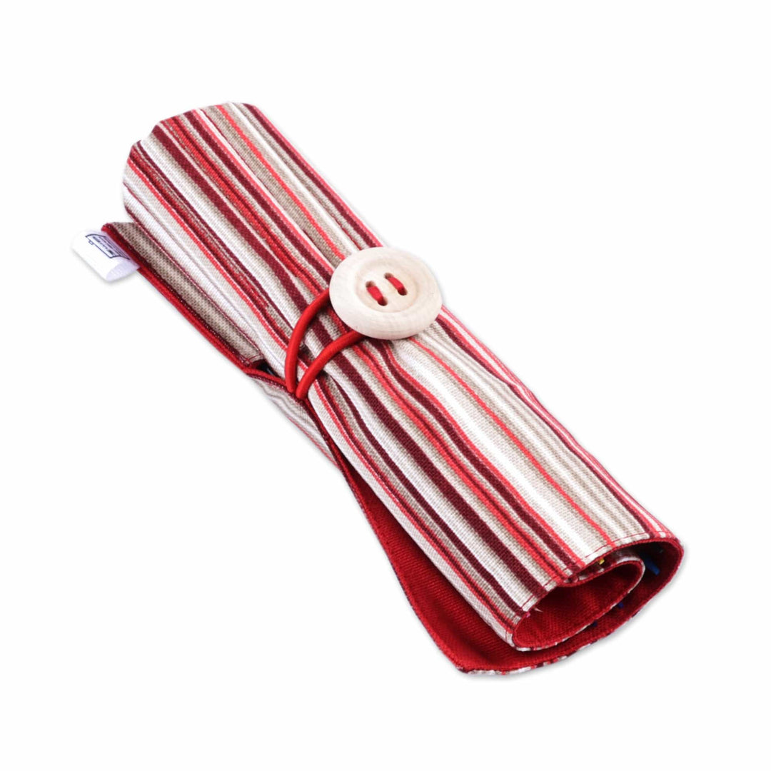 Wooden Colored Pencil Set and Red Cotton Roll Case - Creative Crimson