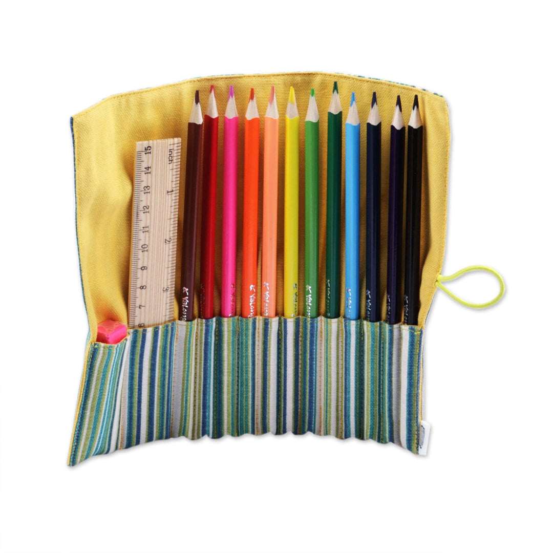 Wooden Colored Pencil Set and Yellow Cotton Roll Case - Creative Sunshine