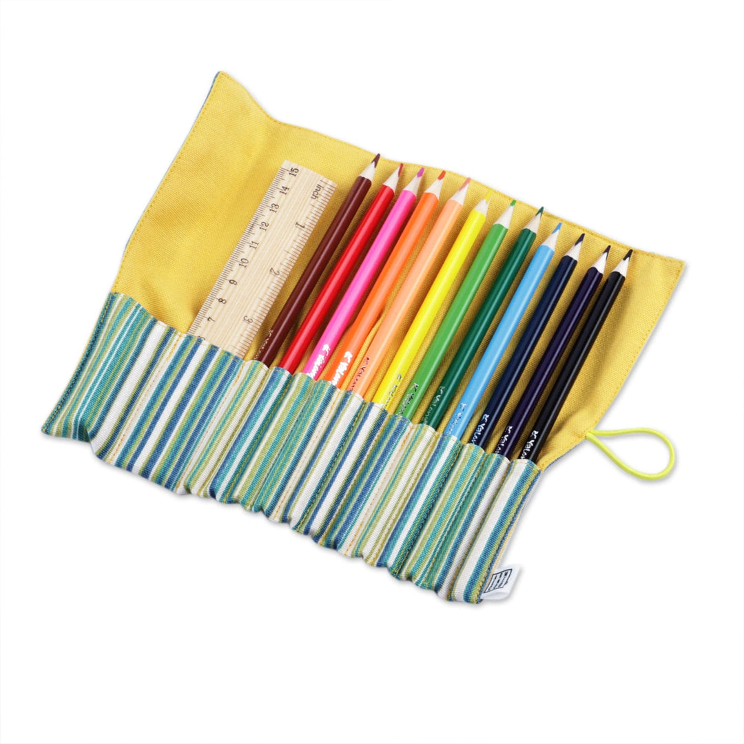 Wooden Colored Pencil Set and Yellow Cotton Roll Case - Creative Sunshine