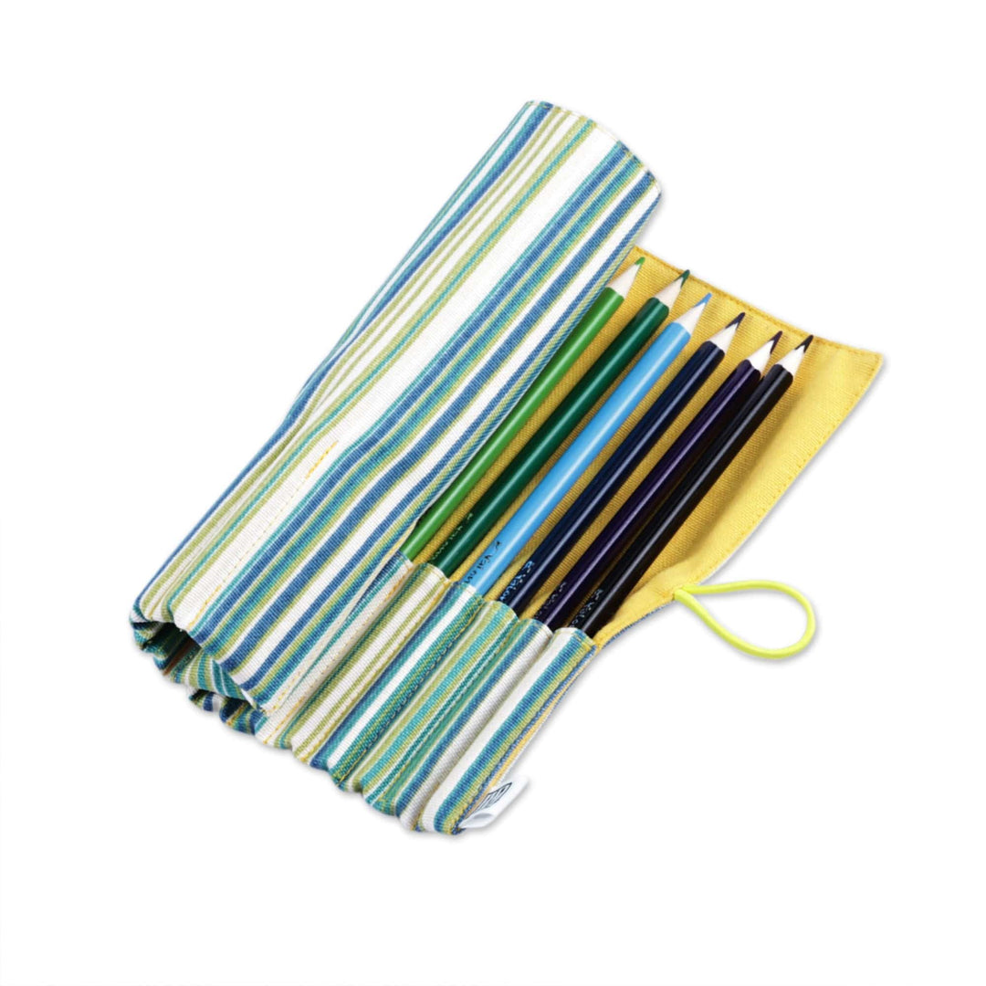 Wooden Colored Pencil Set and Yellow Cotton Roll Case - Creative Sunshine