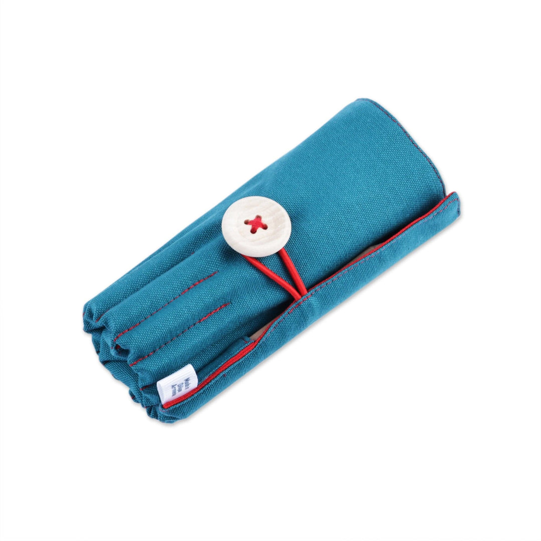 Wooden Colored Pencil Set with Teal and Red Cotton Roll Case - Passion Palette
