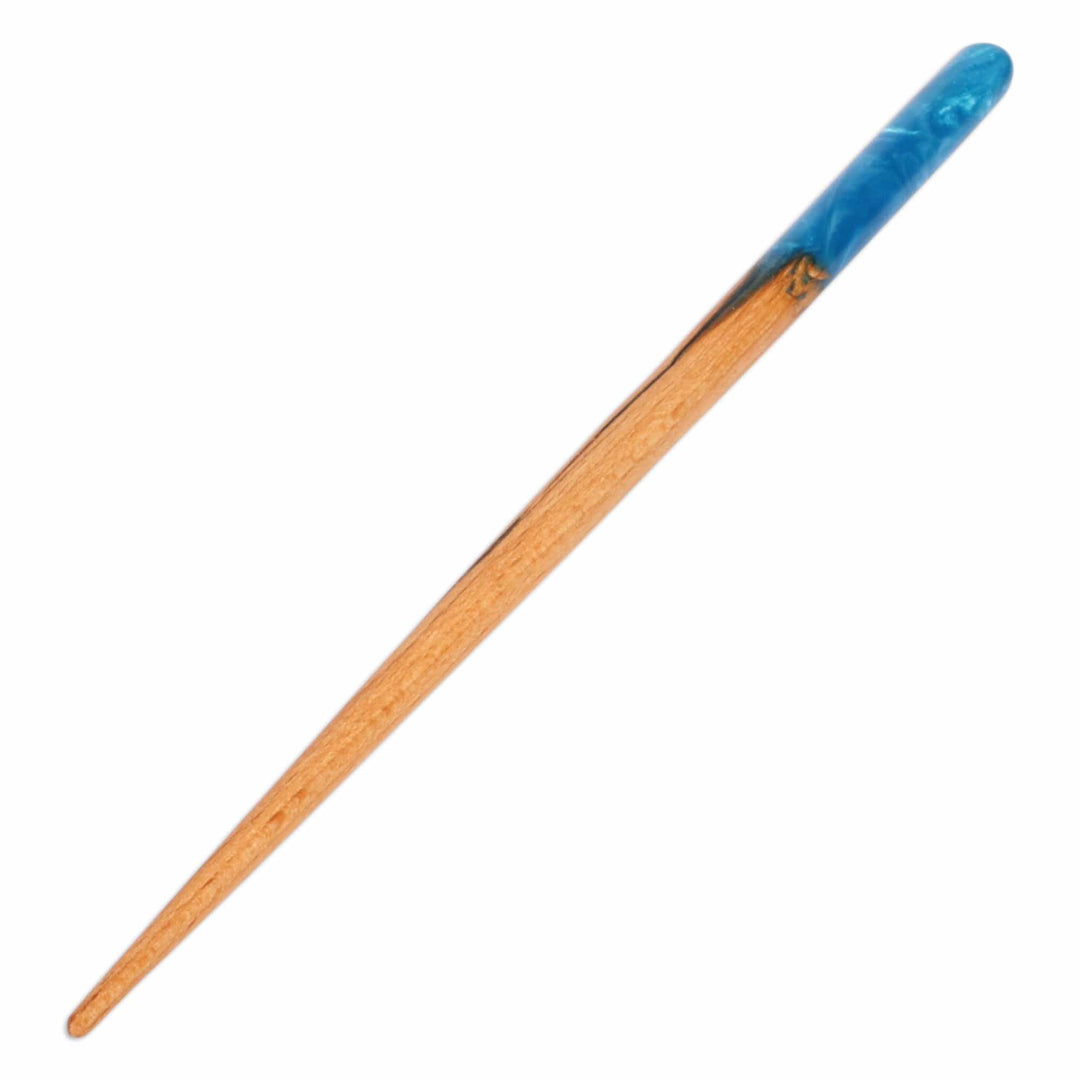 Natural Fiber Hair Pin with Hand-Painted Blue Resin Accent - Lovingly Blue