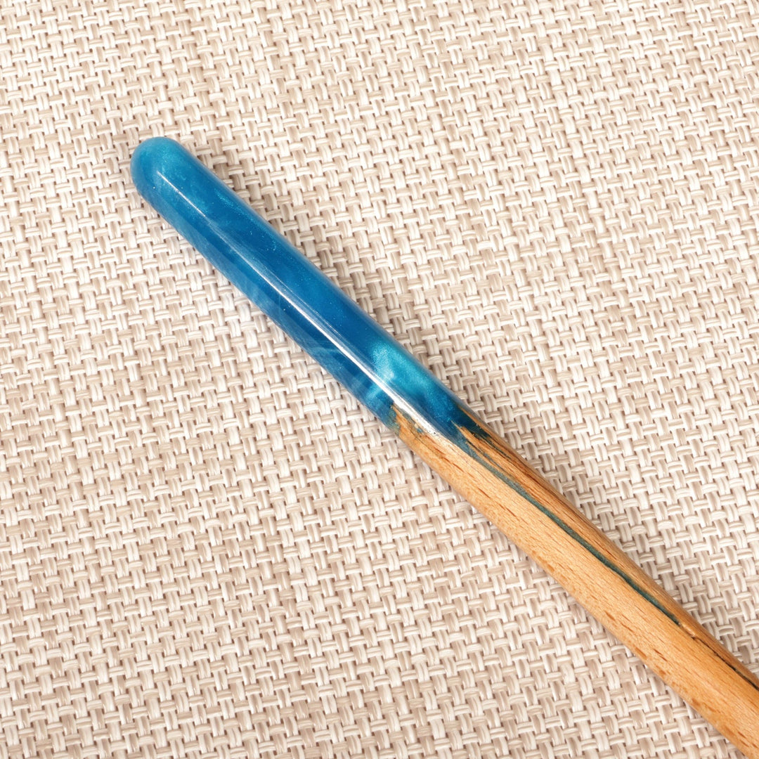 Natural Fiber Hair Pin with Hand-Painted Blue Resin Accent - Lovingly Blue