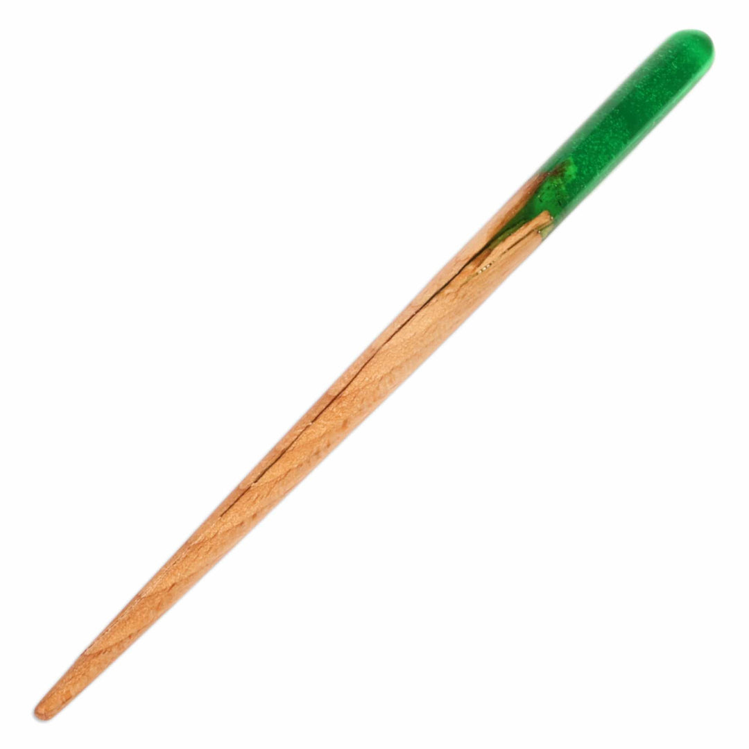 Natural Fiber Hair Pin with Hand-Painted Green Resin Accent - Lovingly Green