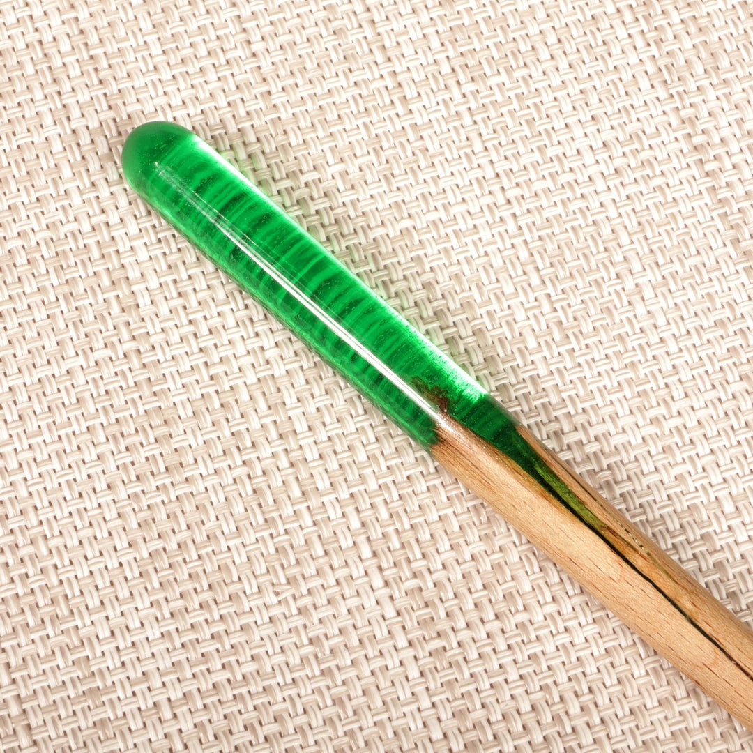 Natural Fiber Hair Pin with Hand-Painted Green Resin Accent - Lovingly Green