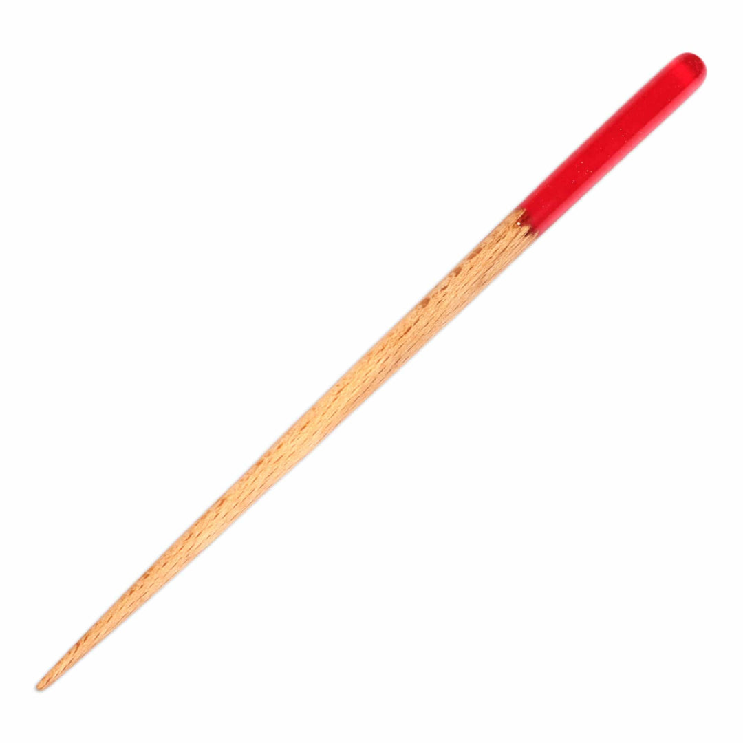 Natural Fiber Hair Pin with Hand-Painted Red Resin Accent - Lovingly Red
