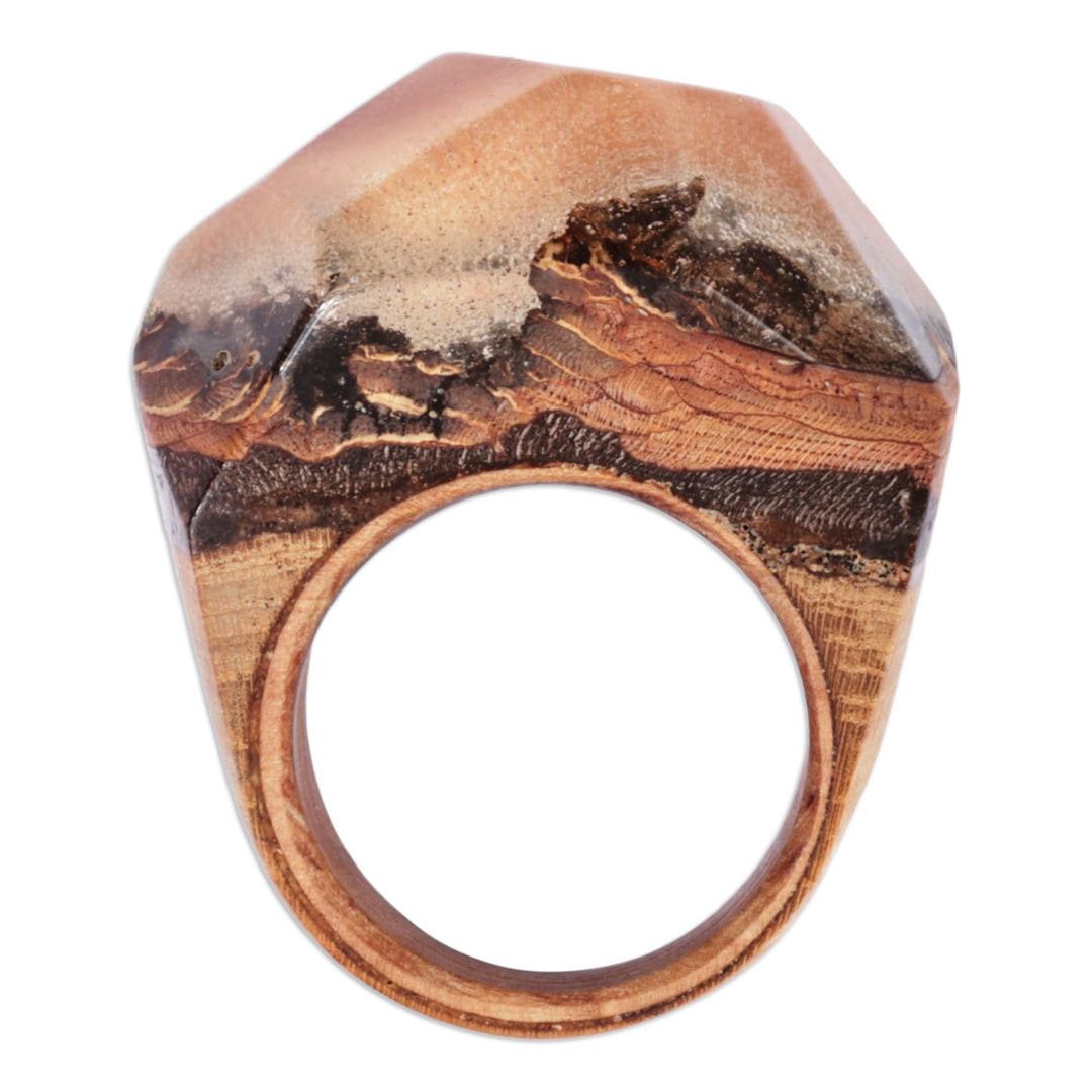 Apricot Wood and Resin Cocktail Ring Handcrafted in Armenia - Mesmerizing Beauty