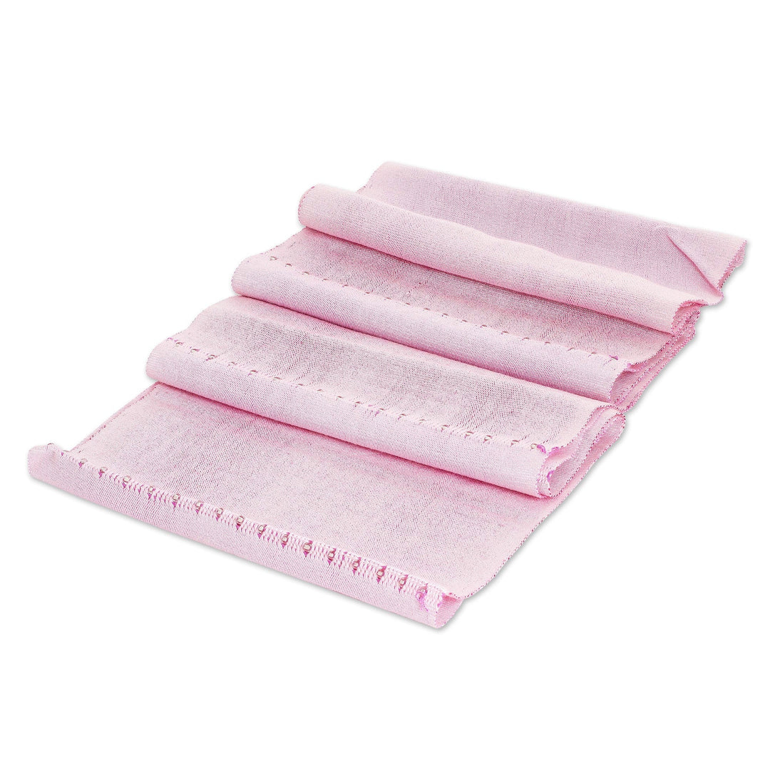 Hand-Woven Cotton Beaded Infinity Scarf in Pastel Pink Hues - Endless in Pastel Pink