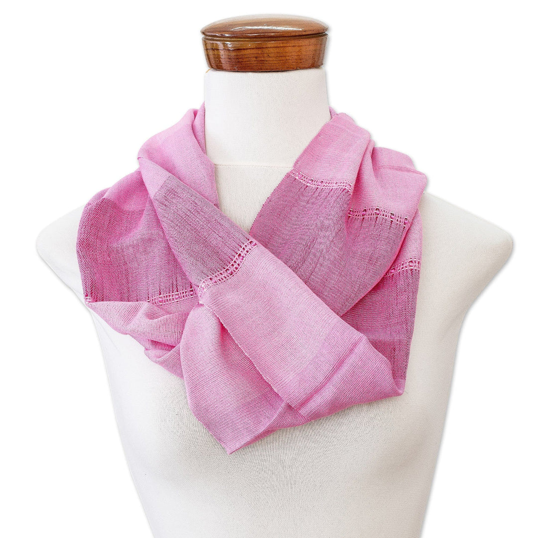 Pink Cotton Beaded Infinity Scarf Hand-Woven in Guatemala - Endless in Pink