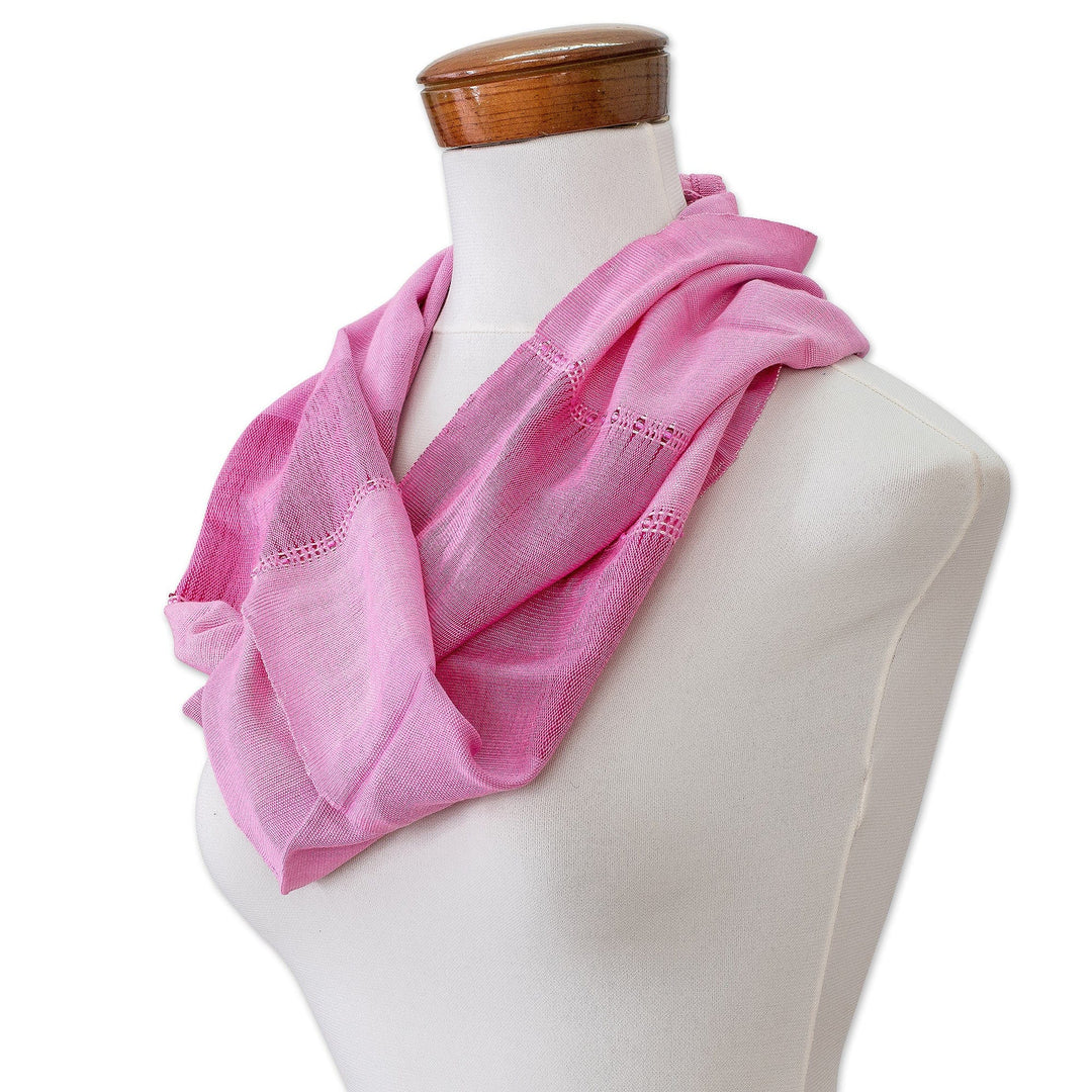 Pink Cotton Beaded Infinity Scarf Hand-Woven in Guatemala - Endless in Pink