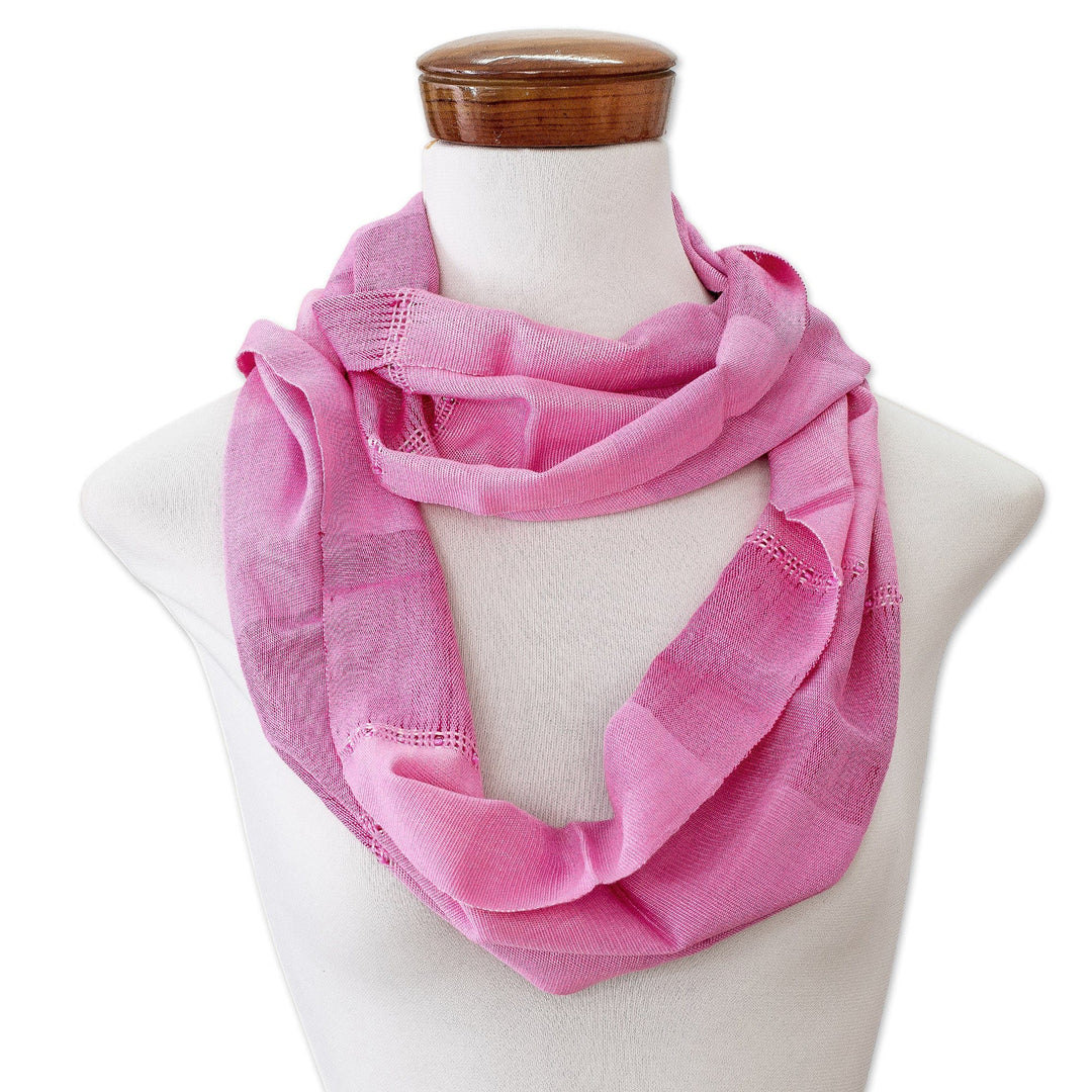 Pink Cotton Beaded Infinity Scarf Hand-Woven in Guatemala - Endless in Pink