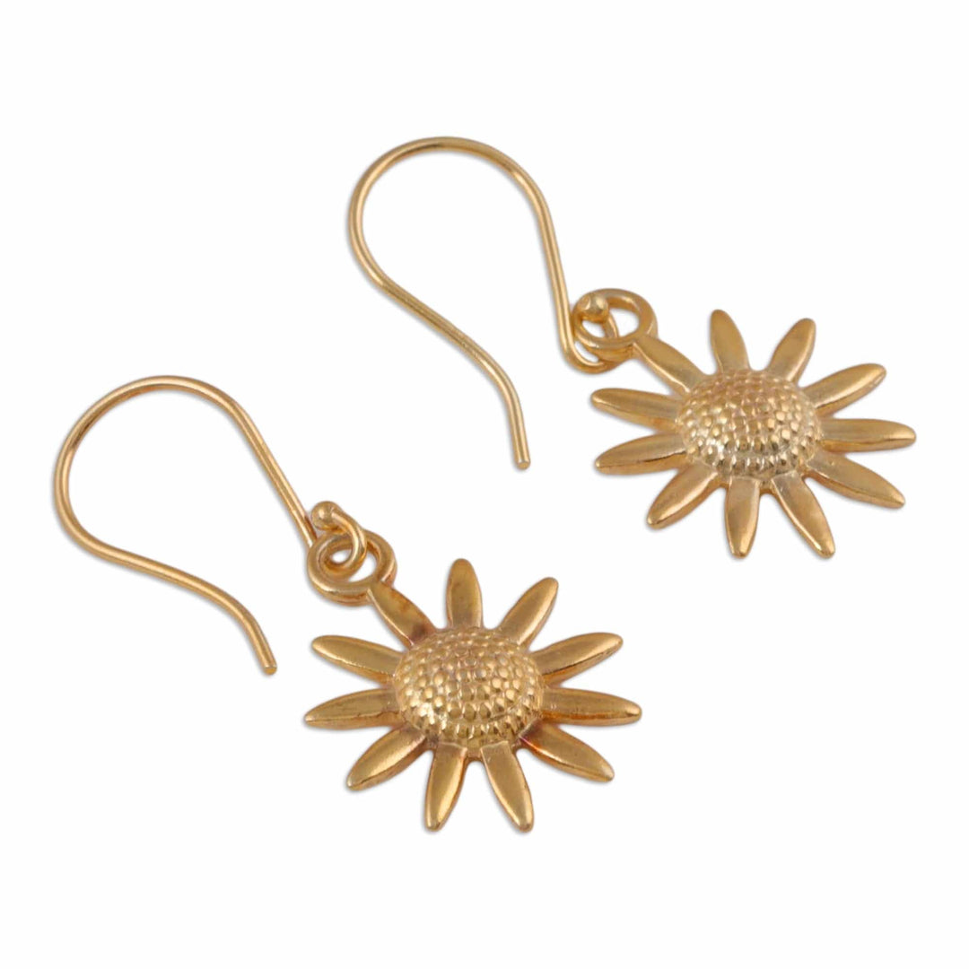 22k Gold-Plated Sunflower Dangle Earrings from India - Sunflower Glory