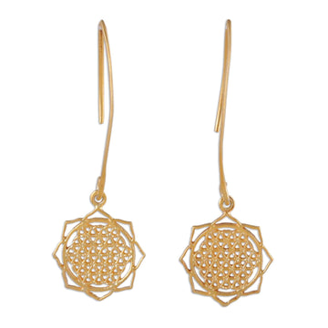 Shri Yantra Mantra Motif 22k Gold-Plated Dangle Earrings - Shri Yantra Mantra Victory