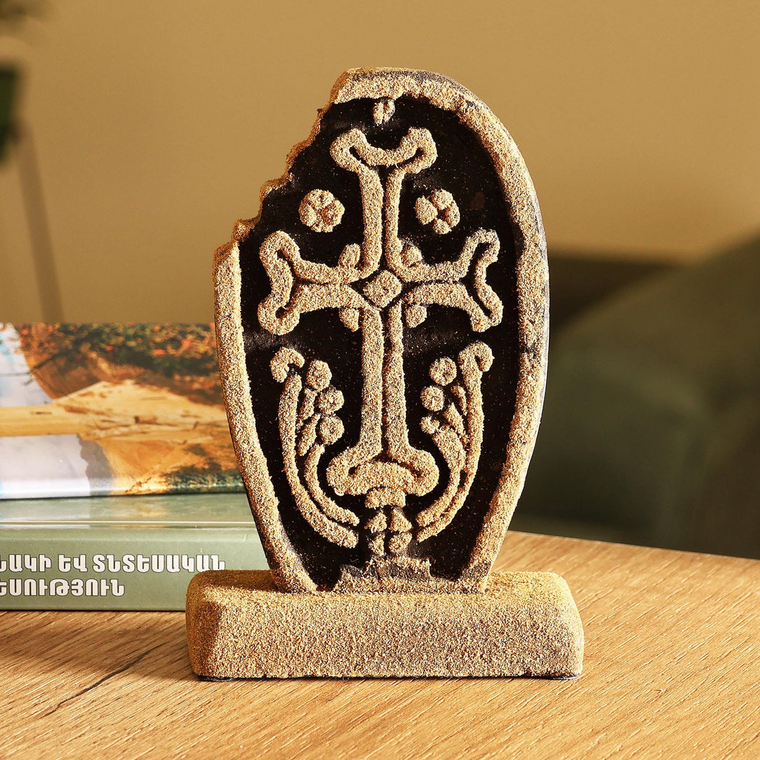 Handmade Antique Tuff Stone Khachkar Stela Sculpture (Small) - Echmiadzin Memory