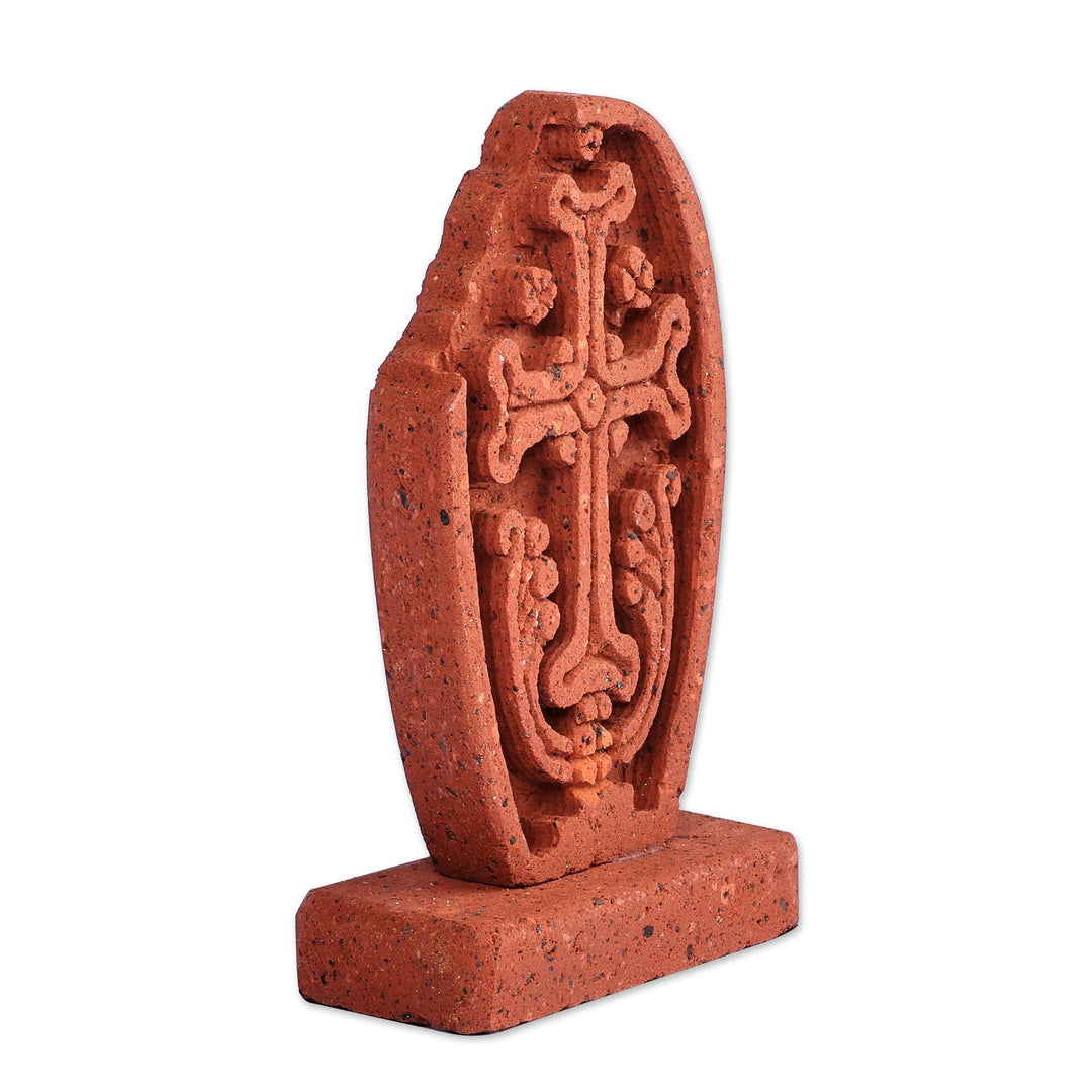 Hand-Carved Brown Tuff Stone Khachkar Stela Sculpture - Echmiadzin Past
