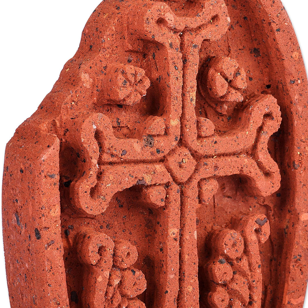 Hand-Carved Brown Tuff Stone Khachkar Stela Sculpture - Echmiadzin Past