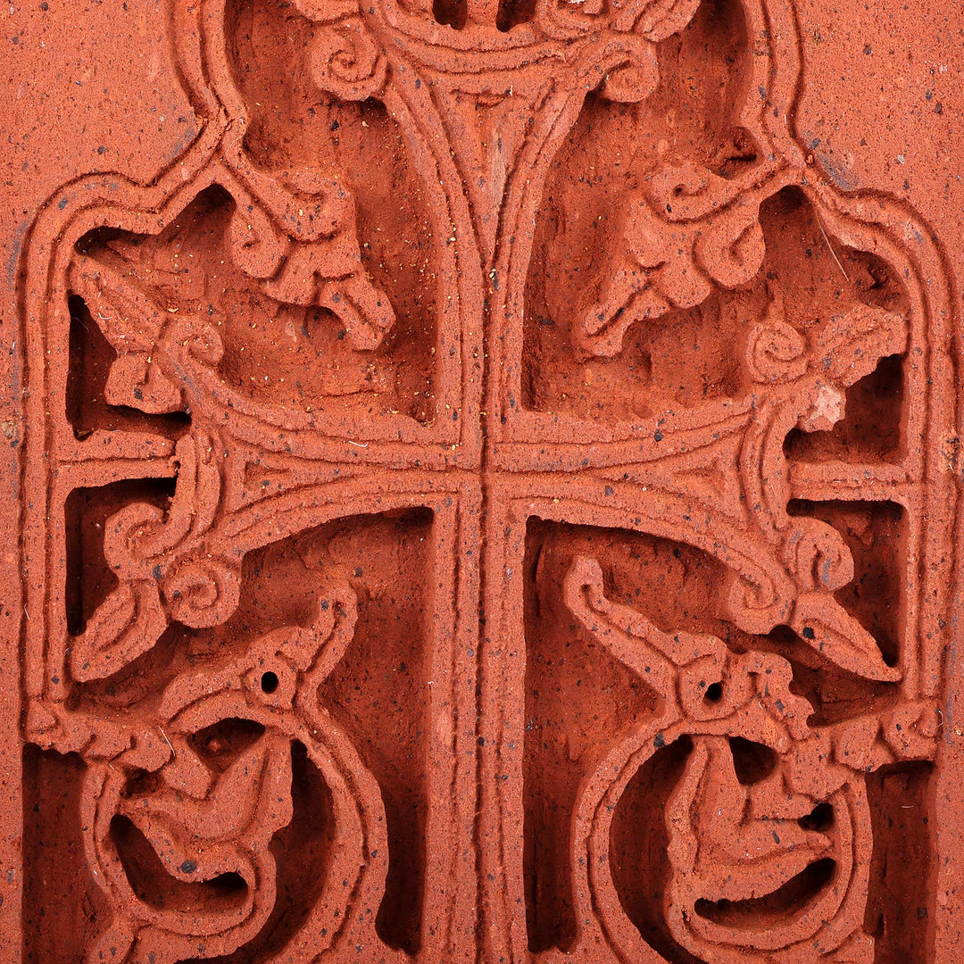 Classic Hand-Carved Brown Cross Tuff Stone Stela Sculpture - Spiritual Cross