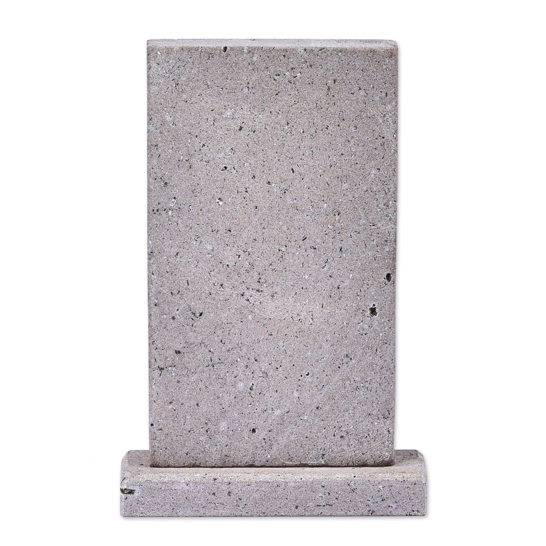 Hand-Carved Traditional Floral Basalt Stone Stela Sculpture - Faith Flower