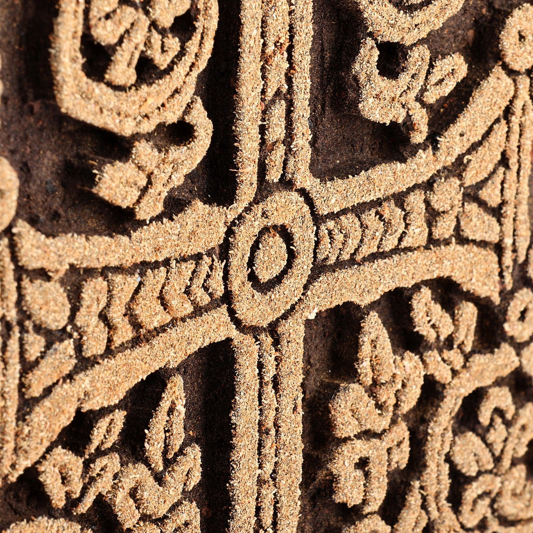 Handmade Traditional Leafy Cross Tuff Stone Stela Sculpture - The Kingdom's Faith