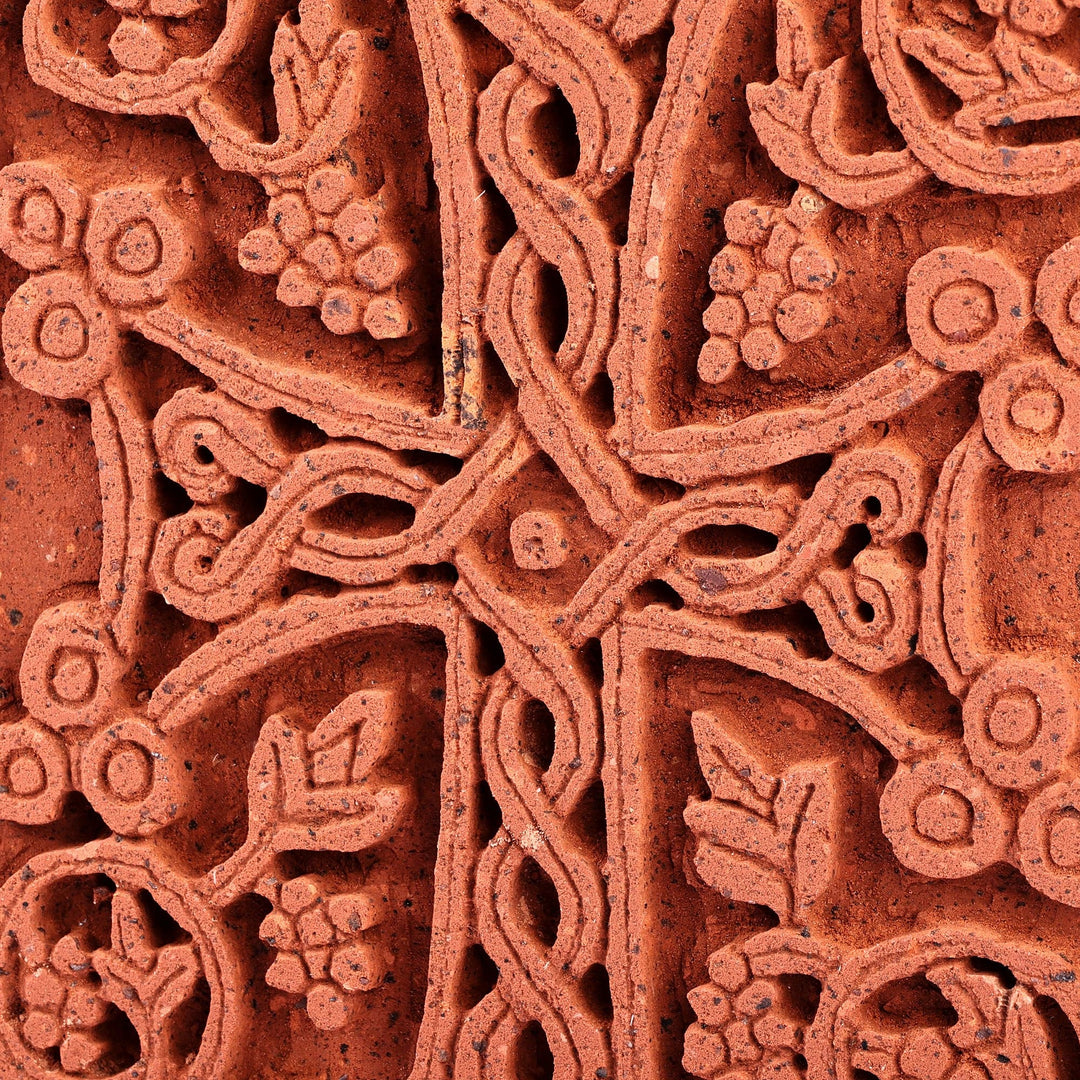 Handmade Traditional Cross-Themed Tuff Stone Stela Sculpture - Faith Amid Gardens