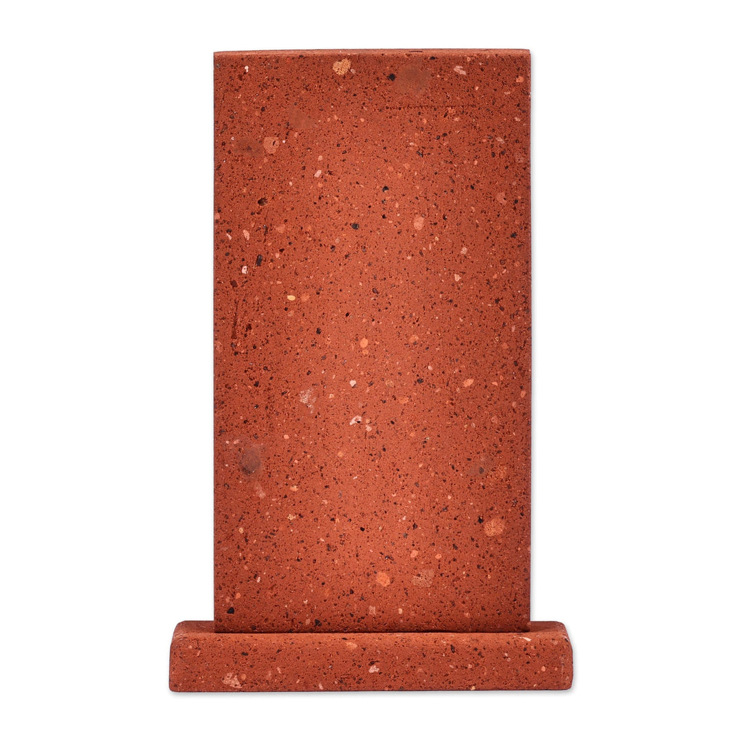 Hand-Carved Traditional Floral Tuff Stone Stela Sculpture - Red Faith Flower