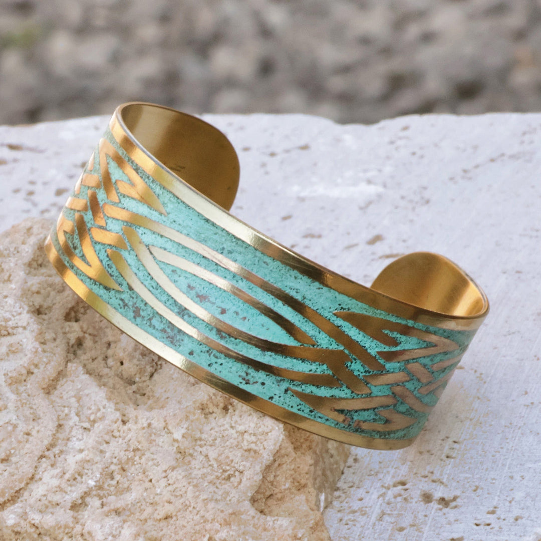 Oxidized Brass Cuff Bracelet with Knots Made in Armenia - Armenian Streaks