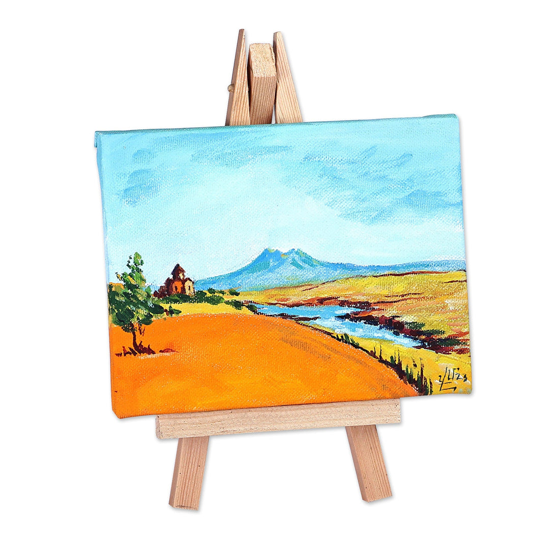 Impressionist Watercolor Painting of Monastery and Landscape - Marmashen Monastery