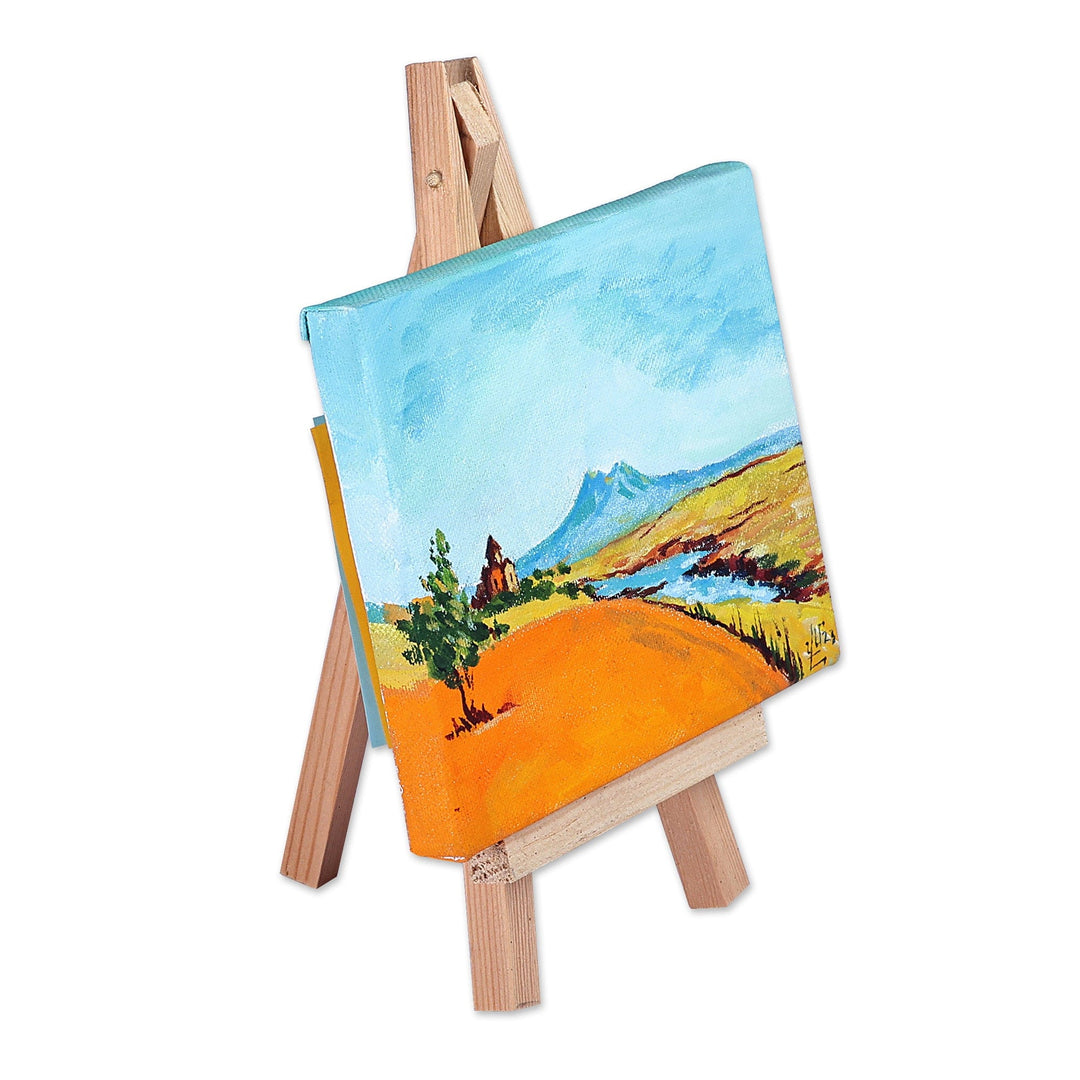 Impressionist Watercolor Painting of Monastery and Landscape - Marmashen Monastery