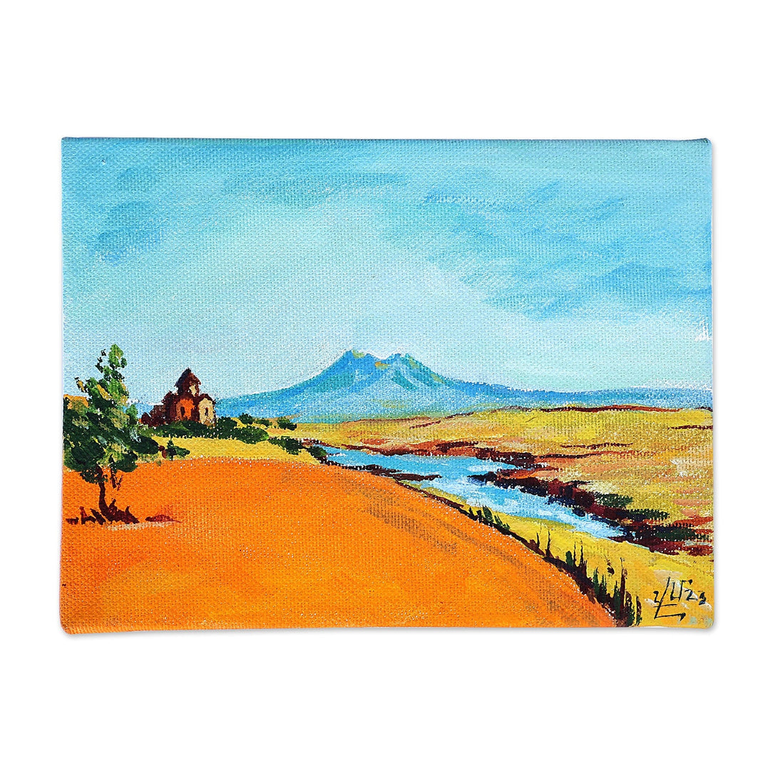 Impressionist Watercolor Painting of Monastery and Landscape - Marmashen Monastery