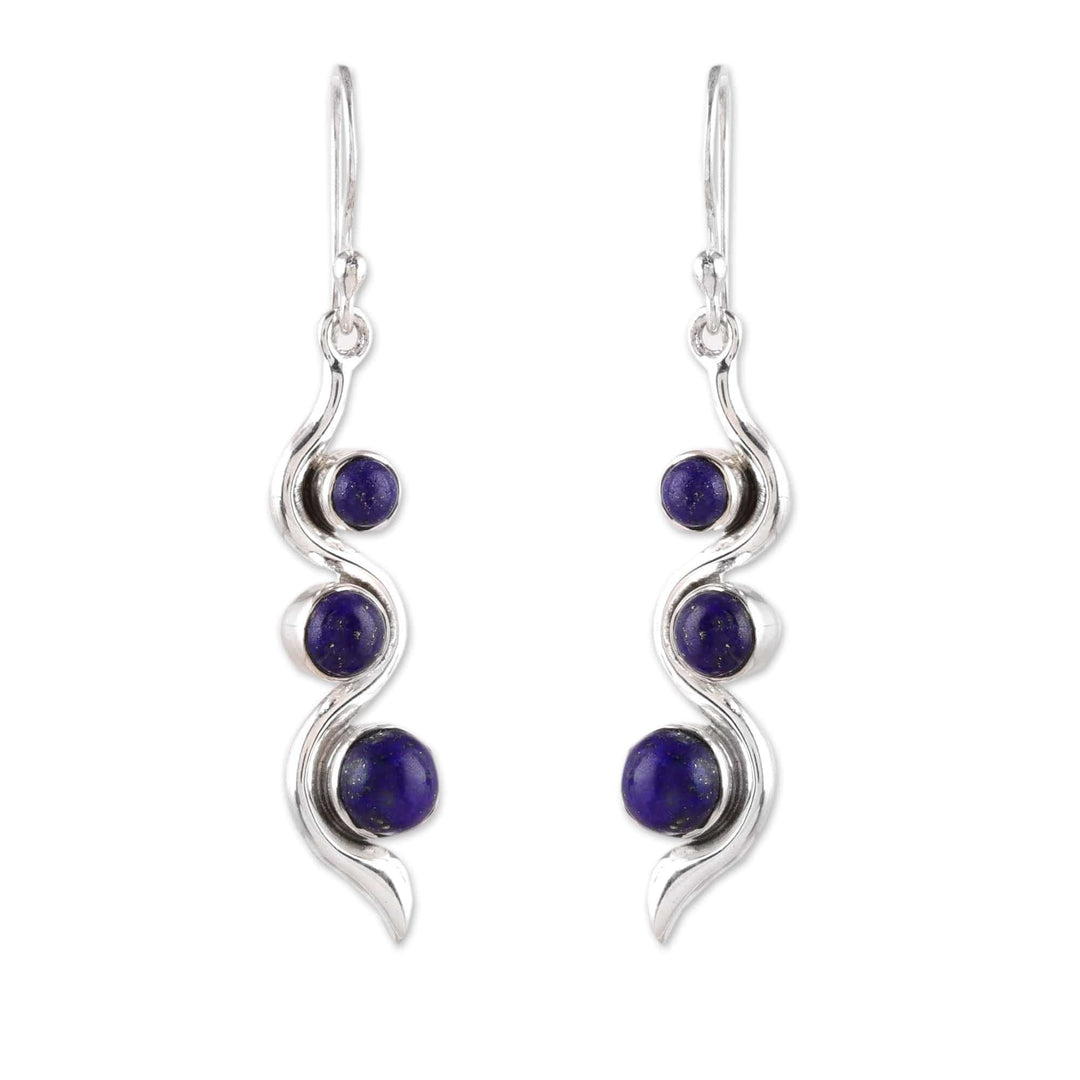 Modern Sterling Silver Lapis Lazuli Dangle Earrings - Swirling Intellect