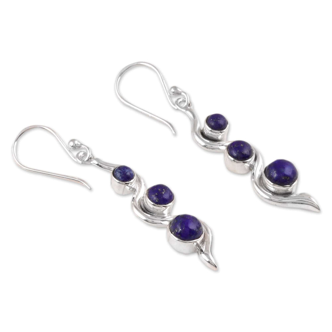 Modern Sterling Silver Lapis Lazuli Dangle Earrings - Swirling Intellect