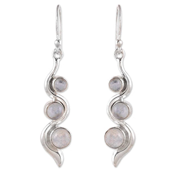 Modern Sterling Silver Rainbow Moonstone Dangle Earrings - Swirling Mistiness