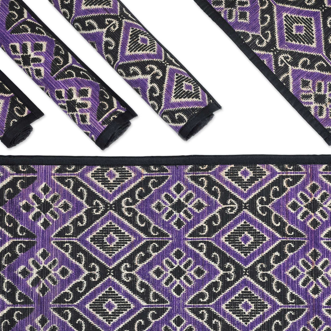 Cotton Natural Fiber 5-Piece Set of Table Runner & Placemats - Purple Diamond
