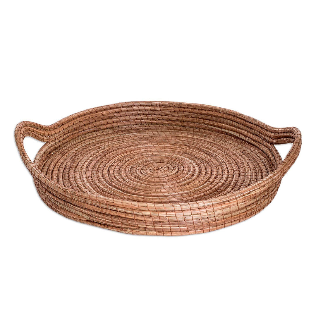 Handcrafted Round Natural Fiber Basket in Brown (Large) - Fresh Leaf