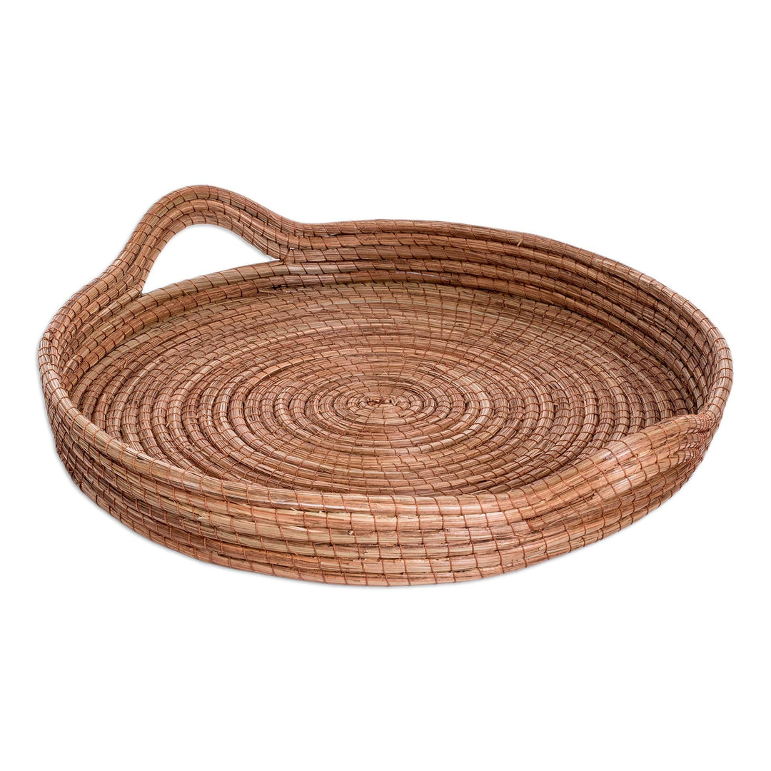 Handcrafted Round Natural Fiber Basket in Brown (Large) - Fresh Leaf