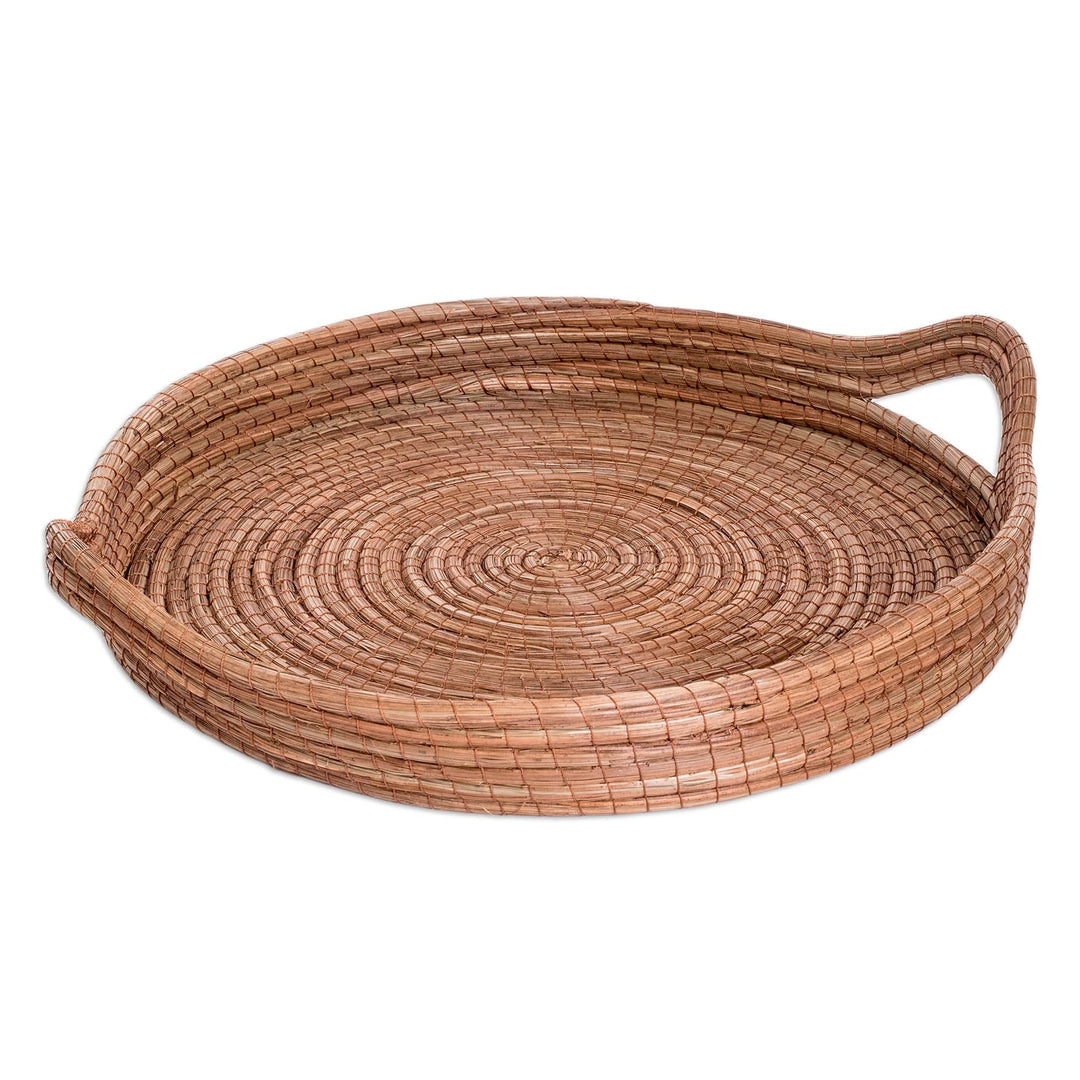 Handcrafted Round Natural Fiber Basket in Brown (Large) - Fresh Leaf