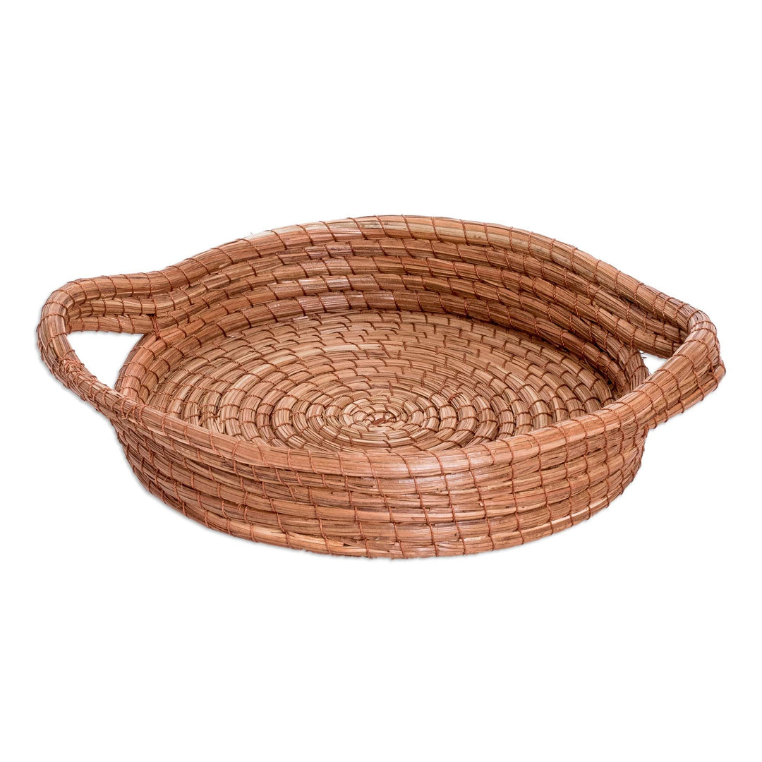 Handcrafted Round Natural Fiber Basket in Brown (Small) - Fresh Leaf
