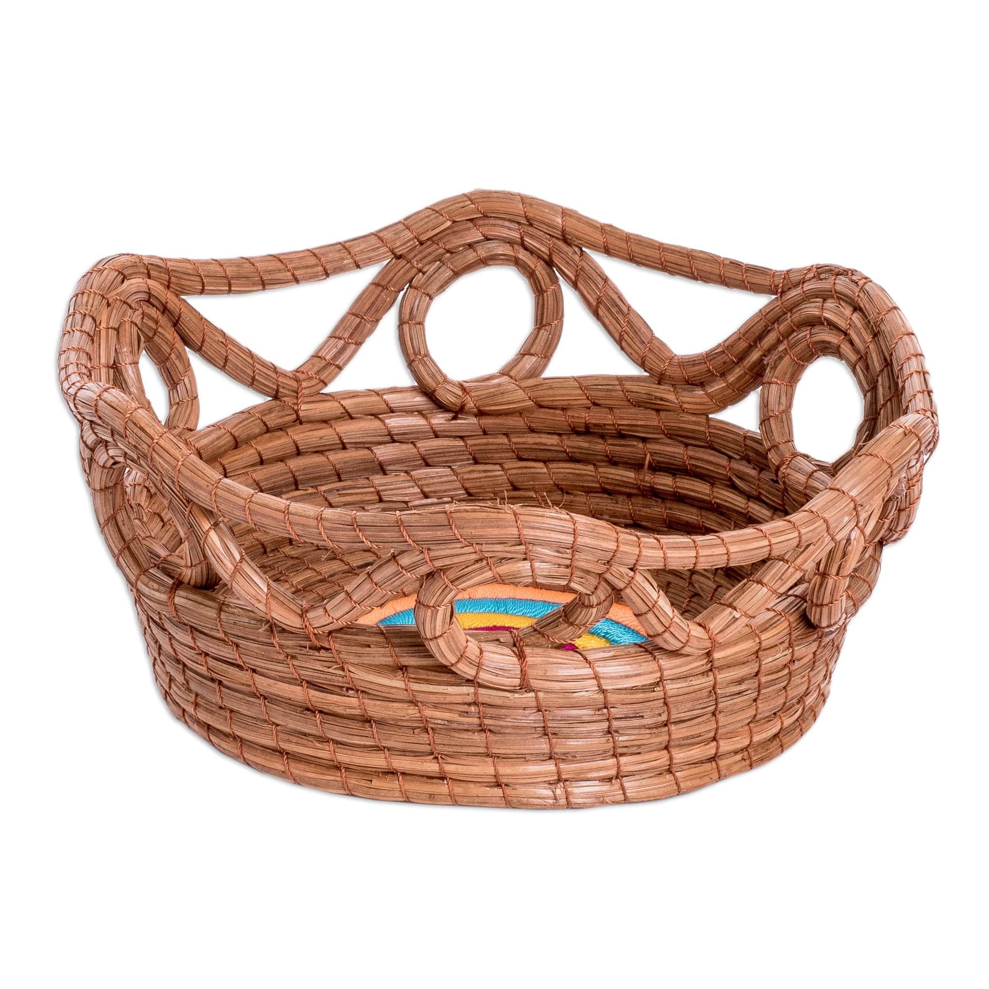 Handcrafted Natural Fiber Basket with Colorful Accents - Pine Festival ...