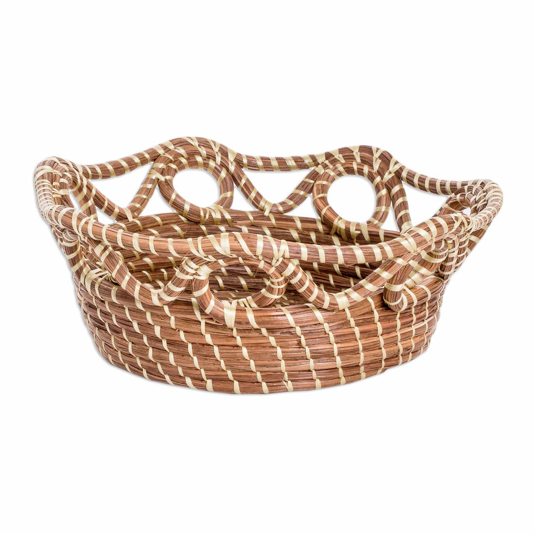 Handcrafted Natural Fiber Basket in Brown and White Hues - Pine Nature