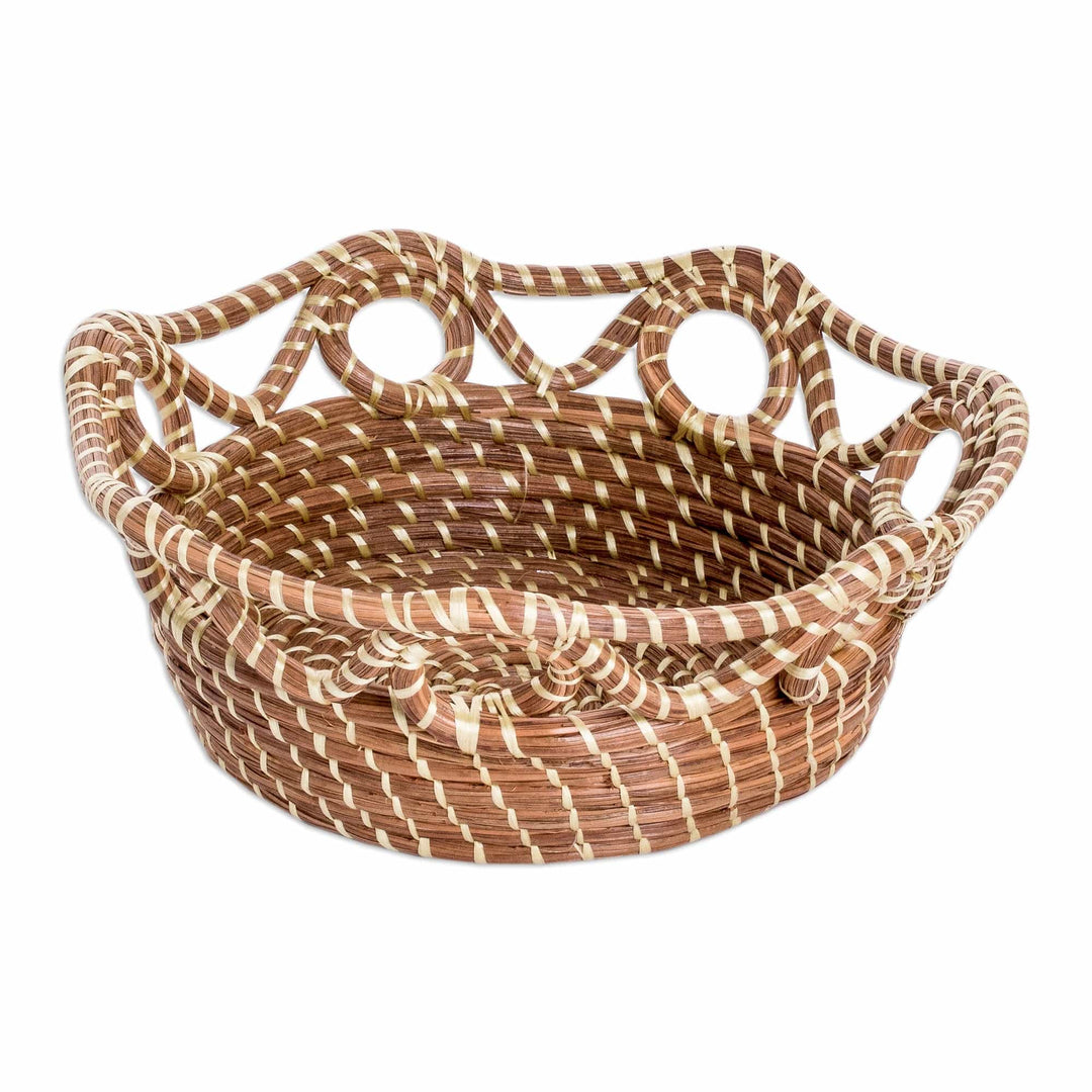 Handcrafted Natural Fiber Basket in Brown and White Hues - Pine Nature