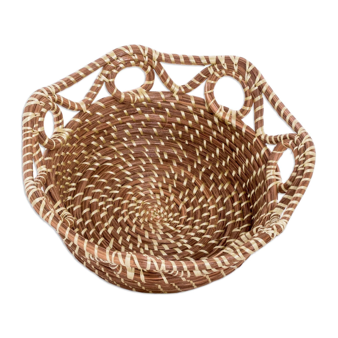 Handcrafted Natural Fiber Basket in Brown and White Hues - Pine Nature