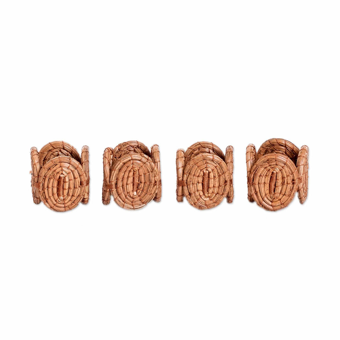Set of 4 Handwoven Natural Fiber Napkin Rings from Guatemala - Natural Hints