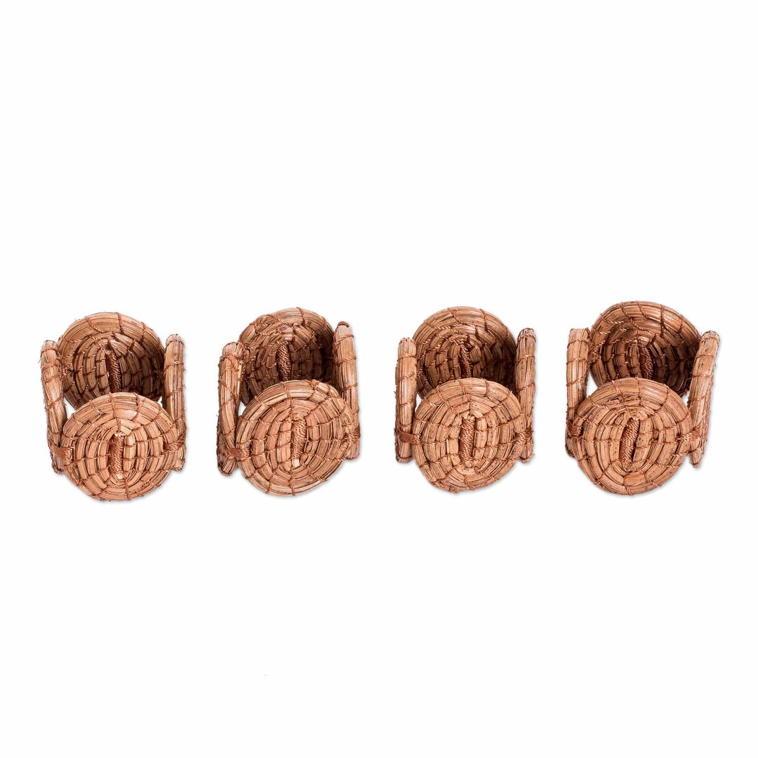 Set of 4 Handwoven Natural Fiber Napkin Rings from Guatemala - Natural Hints