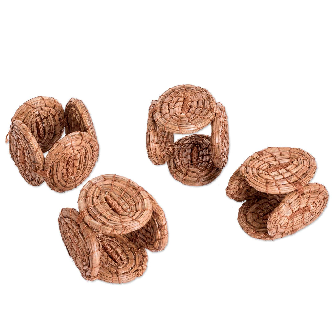 Set of 4 Handwoven Natural Fiber Napkin Rings from Guatemala - Natural Hints