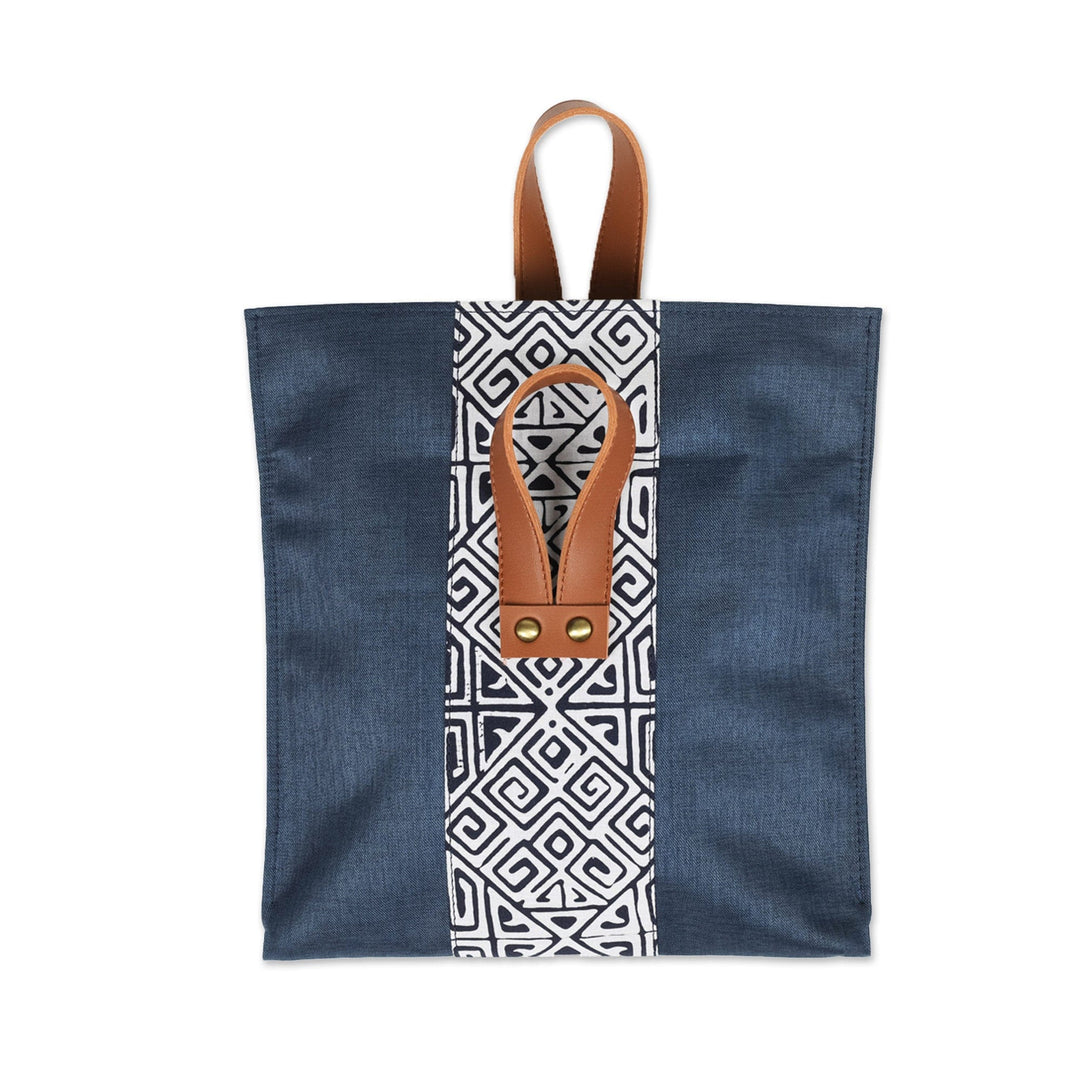 Cotton Tote Bag in Navy Blue with Geometric Batik Motifs - Midnight Cloud