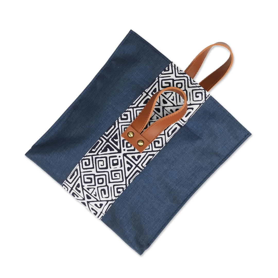 Cotton Tote Bag in Navy Blue with Geometric Batik Motifs - Midnight Cloud