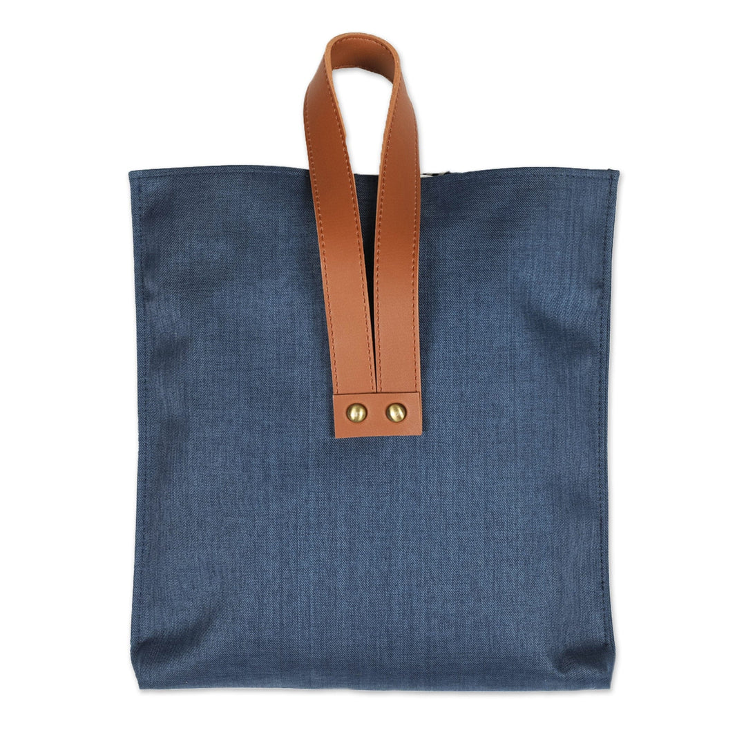 Cotton Tote Bag in Navy Blue with Geometric Batik Motifs - Midnight Cloud