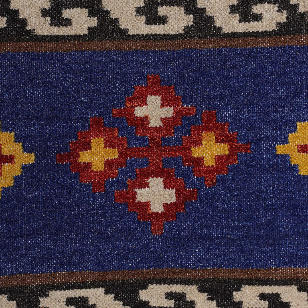 Handloomed Geometric Colorful Wool Area Rug from India (3x5) - Unique Home