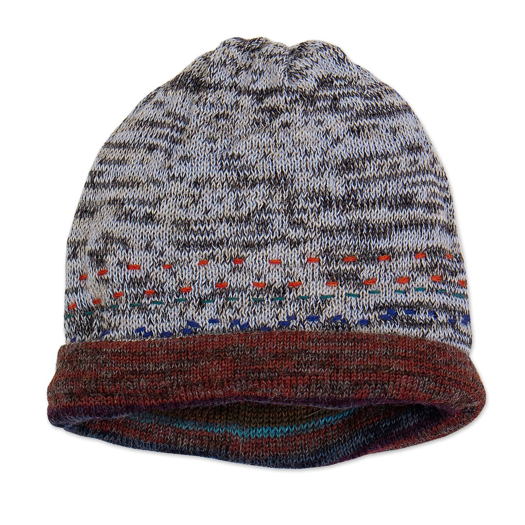 Reversible Unisex Striped 100% Alpaca Hat Knitted in Peru - Two in One